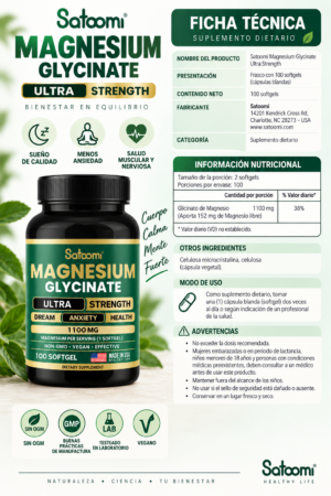 Glicinato de Magnesio Satoomi con Vitamina D3 - Recupera tu tranquilidad y duerme profundamente cada noche