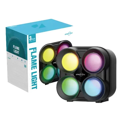 Par parlante bluetooth portátil Greatnice GTS-1835 negro con caja de empaque y luces LED de colores en los cuatro parlantes frontales