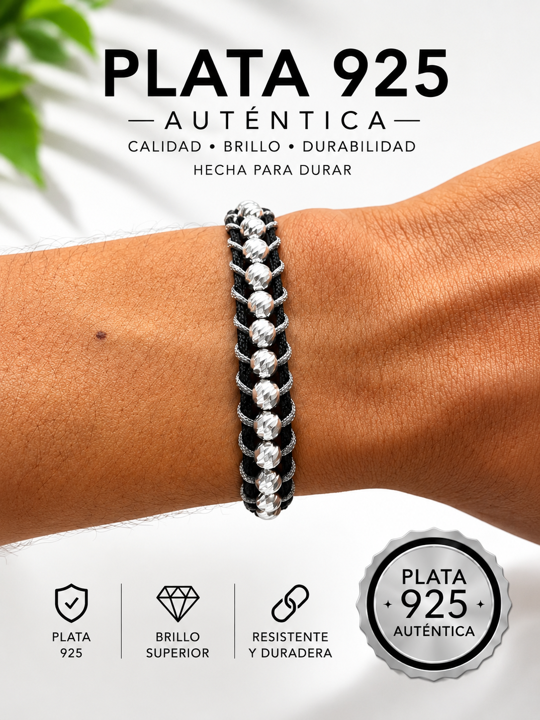 Pulsera de plata 925 con esferas bicolores y tejido resistente - Eleva tu estilo diario con sofisticación