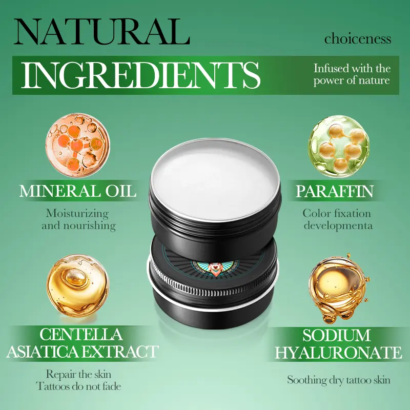Set de 3 bálsamos hidratantes para tatuajes Sadoer de 40 g en envase negro, con ingredientes naturales como mineral oil, parafina y centella asiática.
