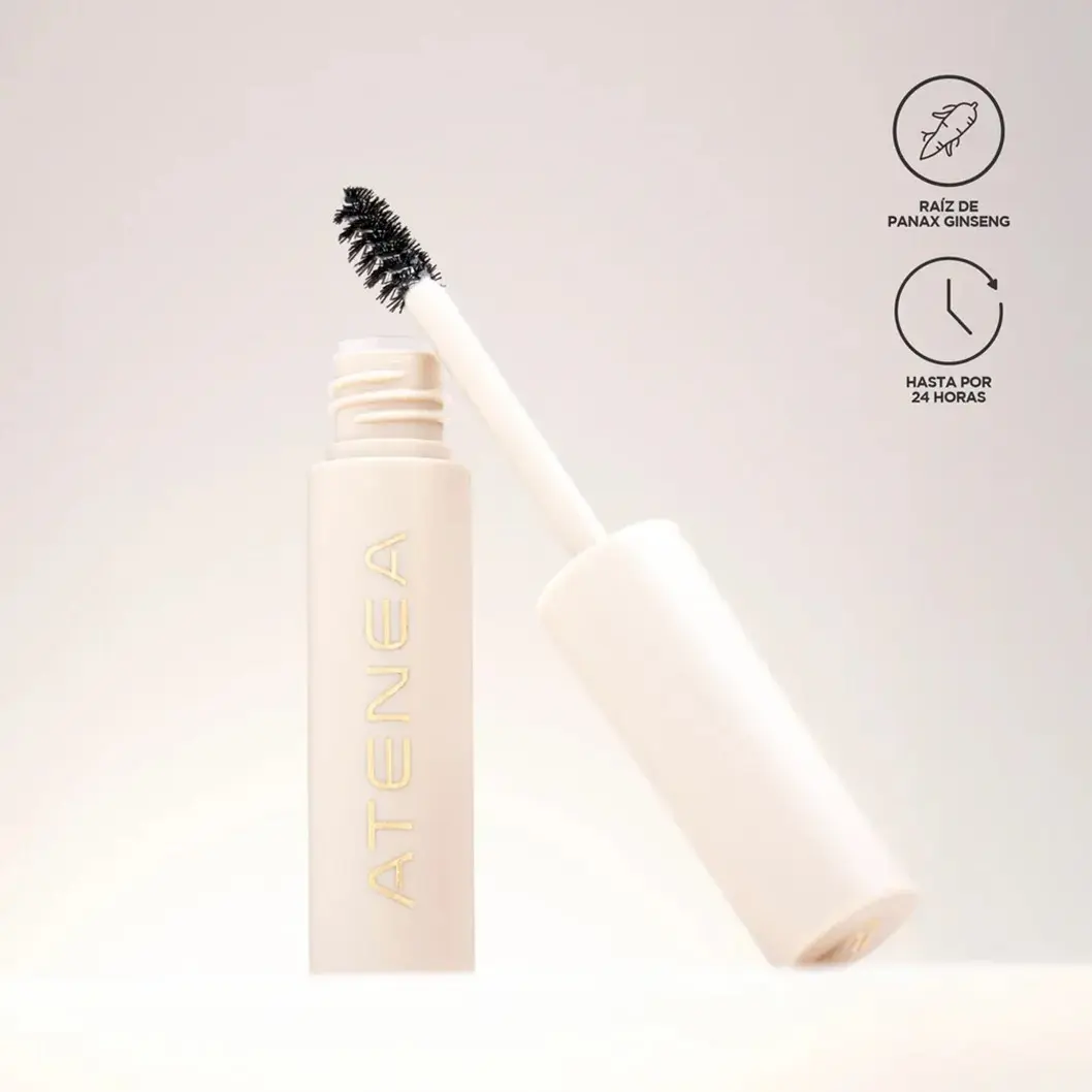 Mini gel fijador de cejas Atenea en envase crema con aplicador. Con raíz de panax ginseng y fijación de hasta 24 horas.
