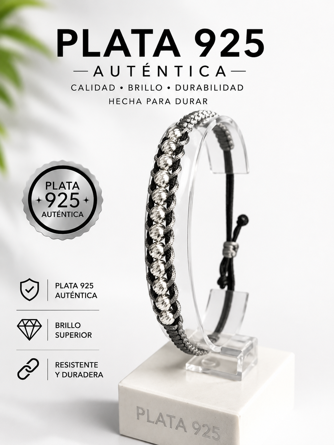 Pulsera de plata 925 con esferas bicolores y tejido resistente - Eleva tu estilo diario con sofisticación