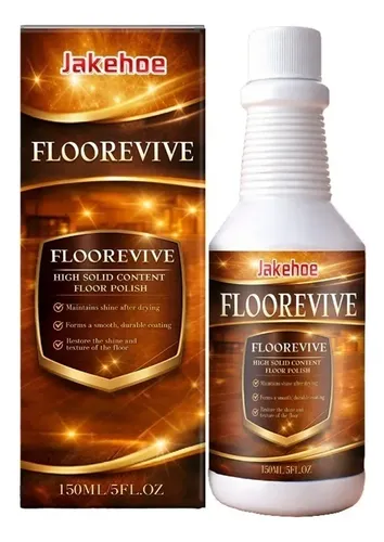 Botella blanca y caja dorada de 150ml con rotulación Floorevive, abrillantador de pisos de alta densidad para restaurar superficies de madera