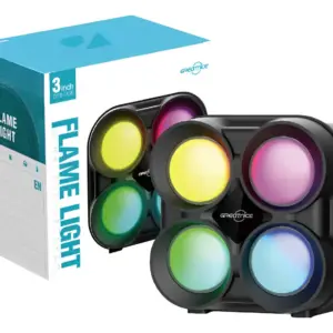 Set x2 parlantes Bluetooth portátiles negros GTS-1835 con diseño cuadrado de 3 pulgadas y luces LED en cuatro colores vivos por unidad.