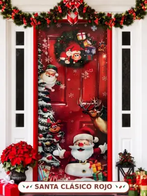 Forro navideño elástico para puerta con diseño festivo - transforma la entrada de tu hogar con una instalación rápida