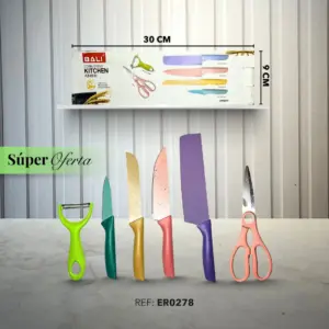 Set de utensilios cortantes para cocina con cuchillos y tijeras - Facilita la preparación diaria de alimentos en el hogar