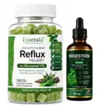 Kit con tarro de 160 gramos de gomas vegetales sabor menta para el reflujo y frasco gotero de 30 ml para la digestión.