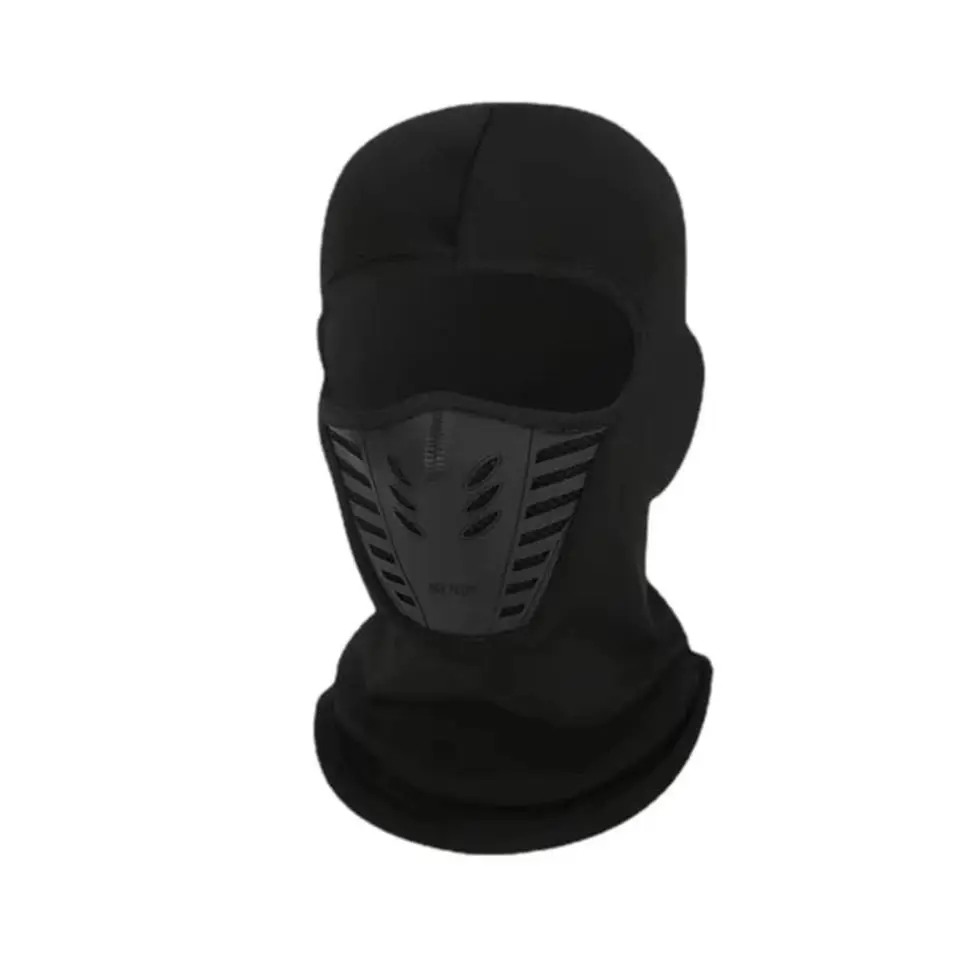 Pasamontaña térmico negro para moto con máscara acolchada y rejillas de ventilación frontal para protección contra el frío.