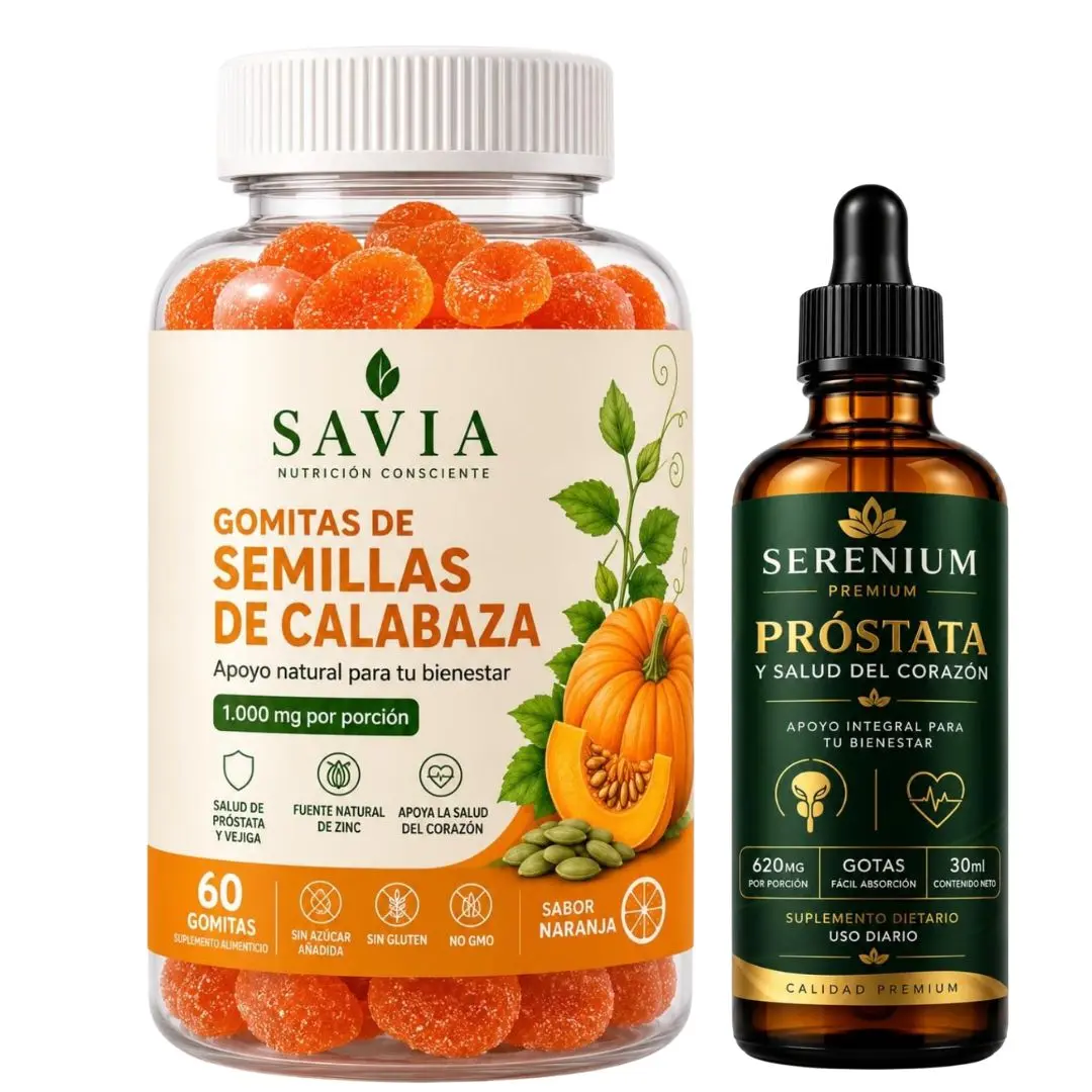 Frasco de gomitas de semillas de calabaza sabor naranja con 60 unidades y gotero suplemento dietario para próstata y corazón de 30 ml
