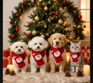 Set x2 Bufanda navideña tejida para perros y gatos pequeños - Abriga a tu mascota con estilo durante las fiestas