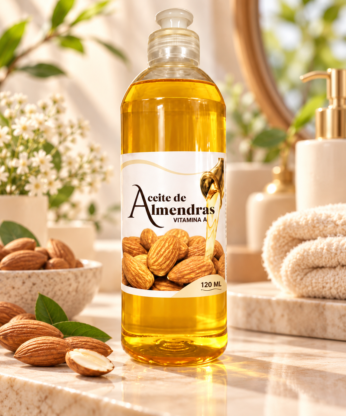 Aceite de Almendras con Vitamina A 120 ml - Hidrata profundamente la piel y aporta brillo al cabello