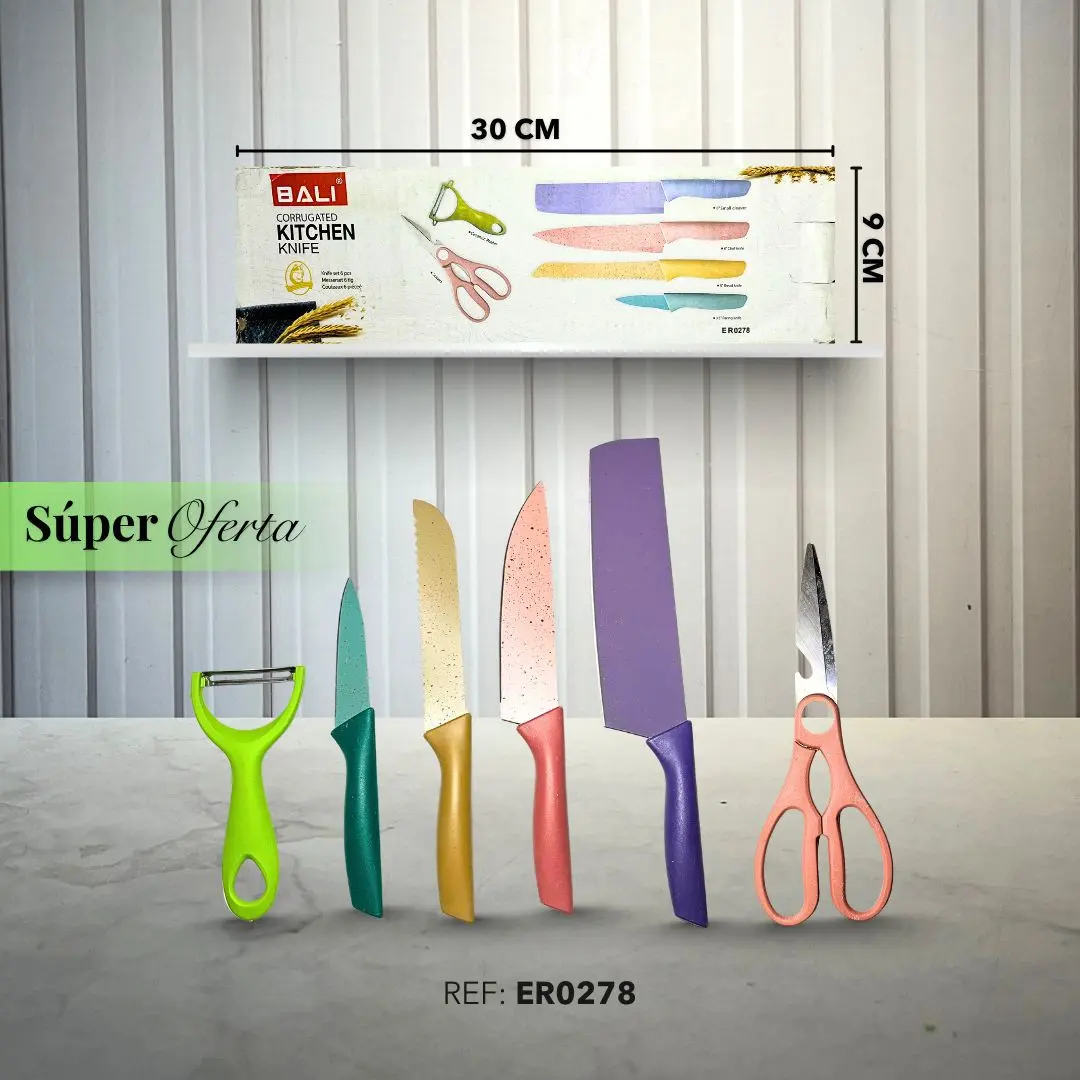 Set de utensilios cortantes para cocina con cuchillos y tijeras - Facilita la preparación diaria de alimentos en el hogar - Imagen 2