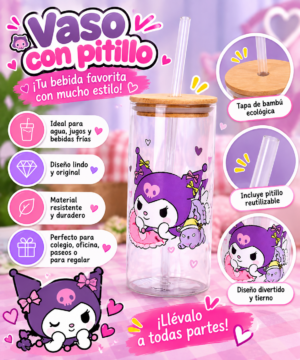 Set x2 Botella de vidrio 400 ml rosada con tapa de bambú y pitillo - Disfruta tus bebidas favoritas con estilo en cualquier lugar