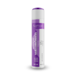 Botella cilíndrica de shampoo hialurónico Kattian color blanco con franja morada, 300 ml, tapa superior púrpura y diseño frontal descriptivo.
