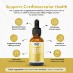 Gotero líquido ámbar de Vitamina D3 K2 Bella All Natural de 1 fl oz y 50 ml con beneficios de salud cardiovascular y ósea.