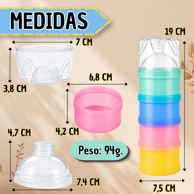 Dosificador de Snacks de 4 Compartimentos Apilable y Hermético - Organiza y transporta tus alimentos sin mezclas