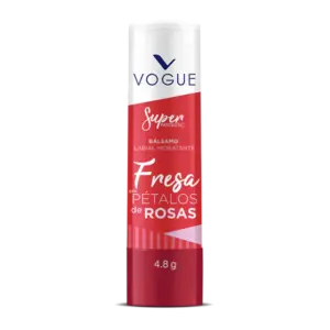 Set x3 Bálsamo labial hidratante de fresa Vogue 4.8g con extracto de rosas - mantiene tus labios suaves e hidratados todo el día