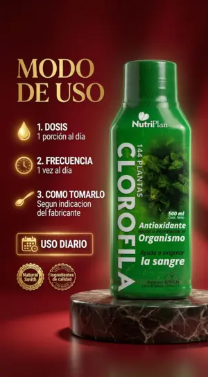 Set x2 Bebida líquida de clorofila con extractos vegetales NutriPlan - Complementa tu hidratación diaria con nutrientes verdes