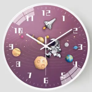 Reloj de pared infantil de astronauta silencioso de 30 cm - estimula la imaginación y facilita el aprendizaje diario de la hora