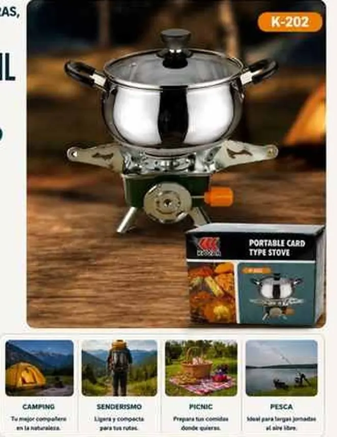 Set x2 Cocinilla portátil a gas tipo tarjeta con potencia de 2800 W - Prepara tus comidas al aire libre con total comodidad - Imagen 2