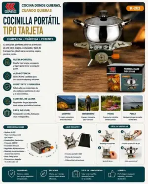 Set x2 Cocinilla portátil a gas tipo tarjeta con potencia de 2800 W - Prepara tus comidas al aire libre con total comodidad