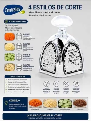 Set x3 Rayador de mesa multifuncional con cuatro cuchillas - Prepara tus ensaladas y quesos favoritos rápidamente