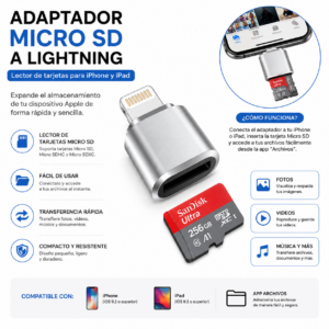 Set x3 Adaptador Micro SD a Lightning para iPhone y iPad - Libera espacio y transfiere archivos rápidamente