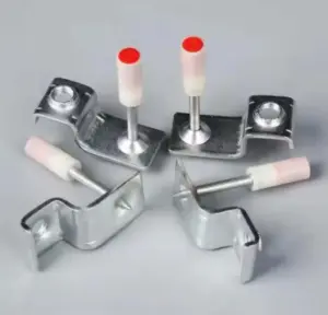 Set x2 Soporte metálico cromado con pin y tope - Asegura paneles y muebles firmemente