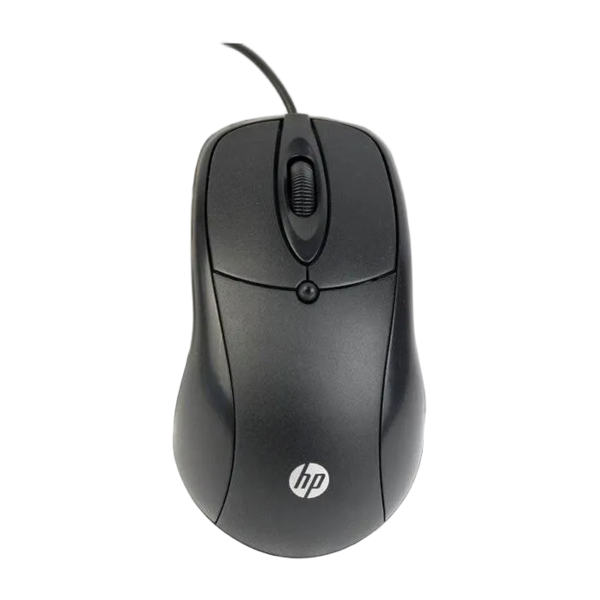 Mouse HP S1 negro cableado USB, diseño ergonómico con rueda de desplazamiento y logotipo de la marca.
